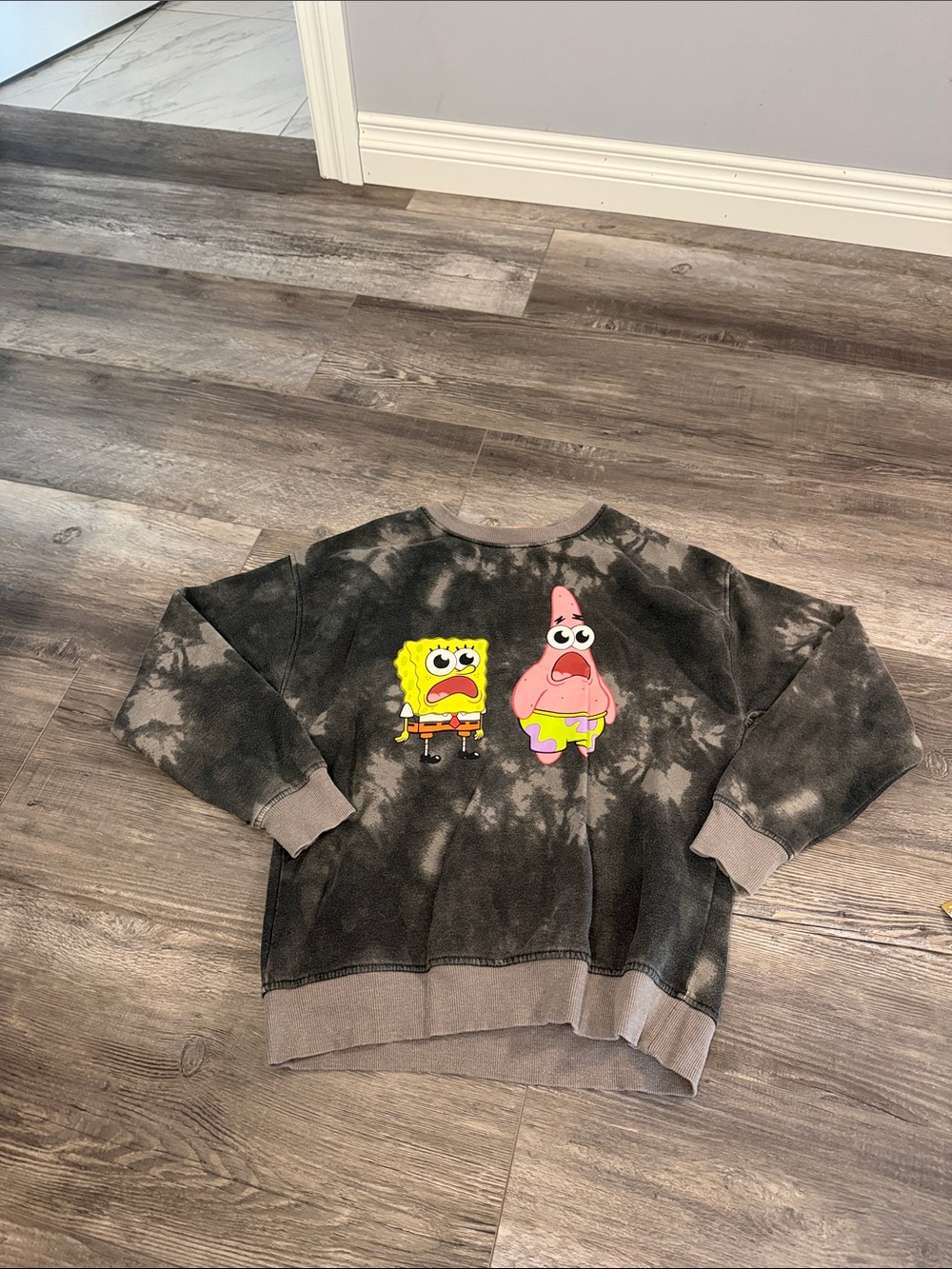 Nickelodeon Kids Black Tie-Dye SpongeBob & Patrick Pullover Sweatshirt